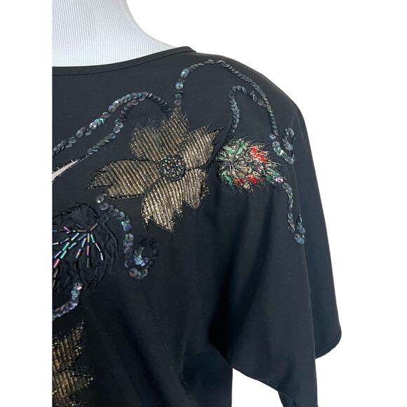 Vintage 80s 90s Women’s Top Embellished Seauin Beads Shoulder Pads Uno Una Sz L - Picture 3 of 9